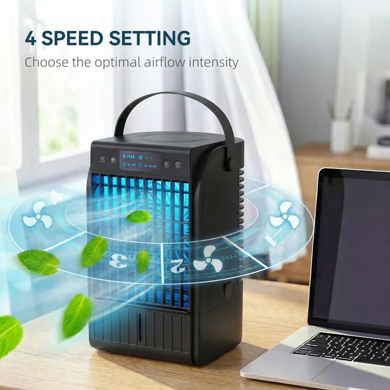 4-in-1 Portable Air Conditioner with 1500ml Tank, 4 Speeds & 2 Mist Modes, Black