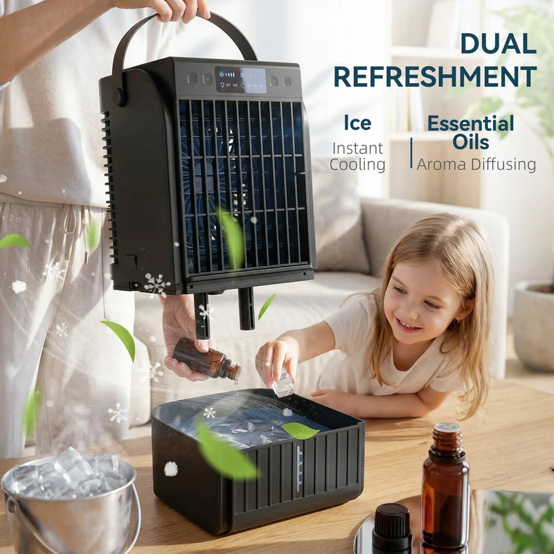4-in-1 Portable Air Conditioner with 1500ml Tank, 4 Speeds & 2 Mist Modes, Black