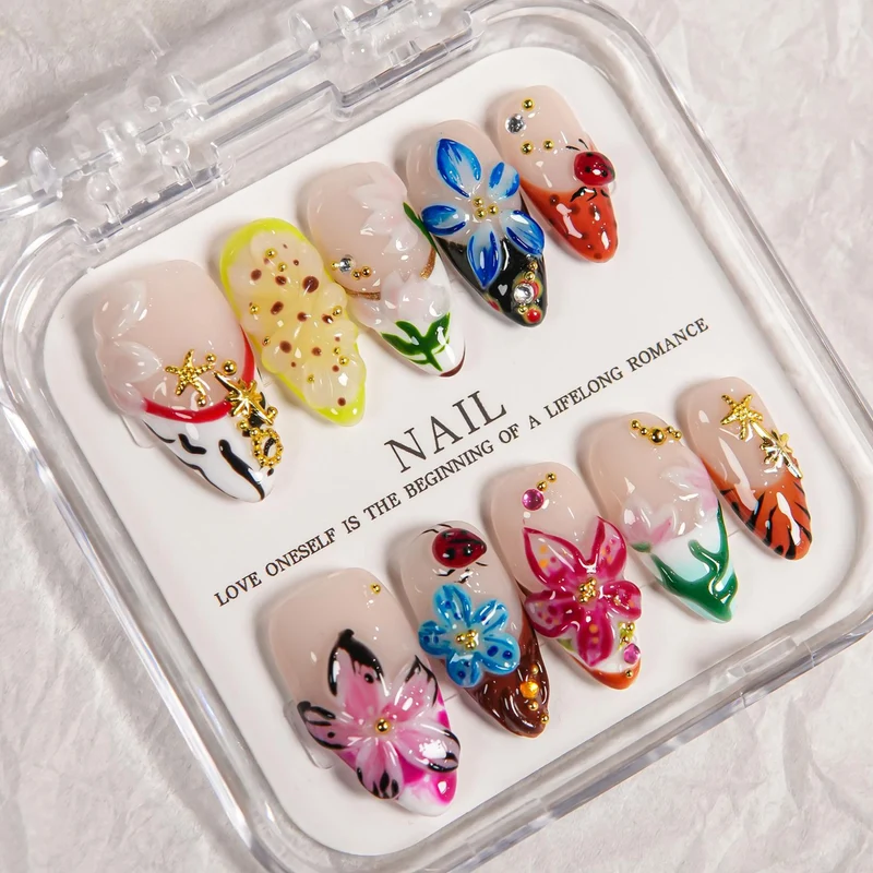 3D Blumendesign Press-On Nagelset