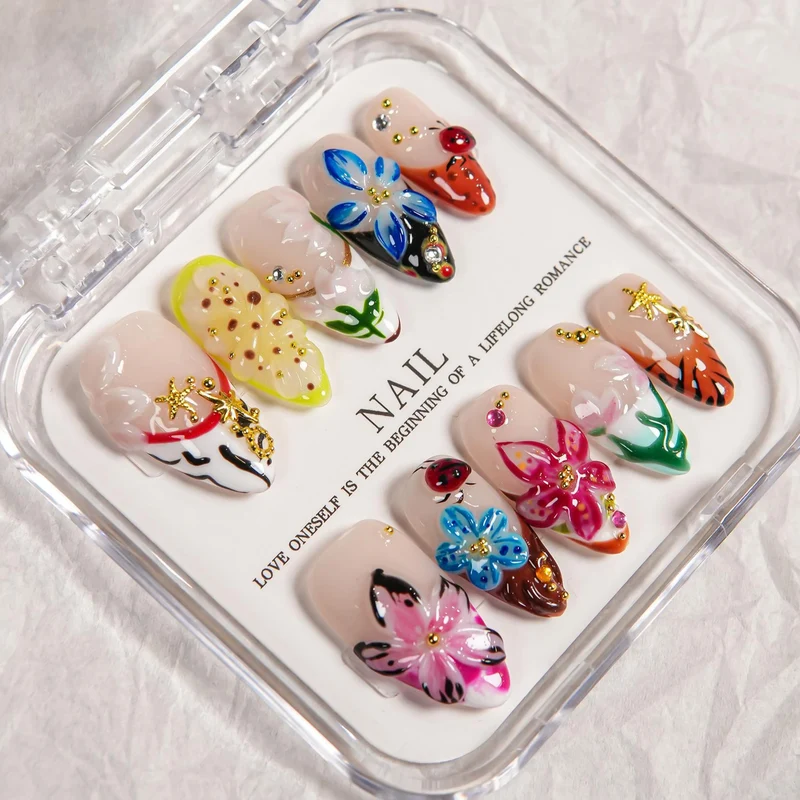 3D Blumendesign Press-On Nagelset