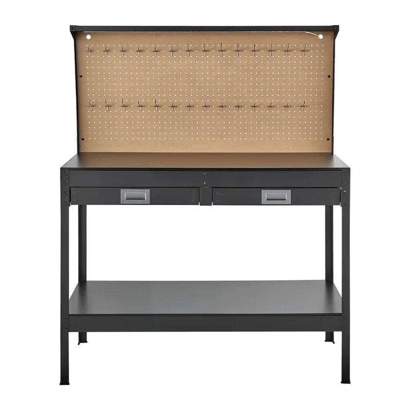 Werkbank LED Werkstatttisch 120cm Lochwand Werkstatt Werkzeugwand