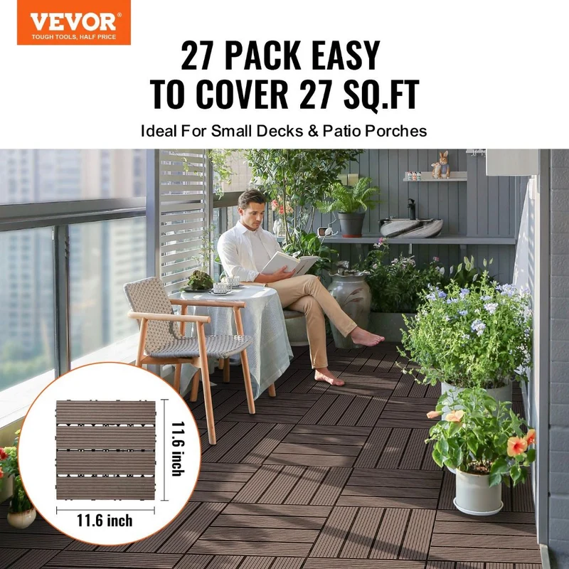 27x Klickfliesen für Terrasse Balkon 295x295mm Fliesen Boden