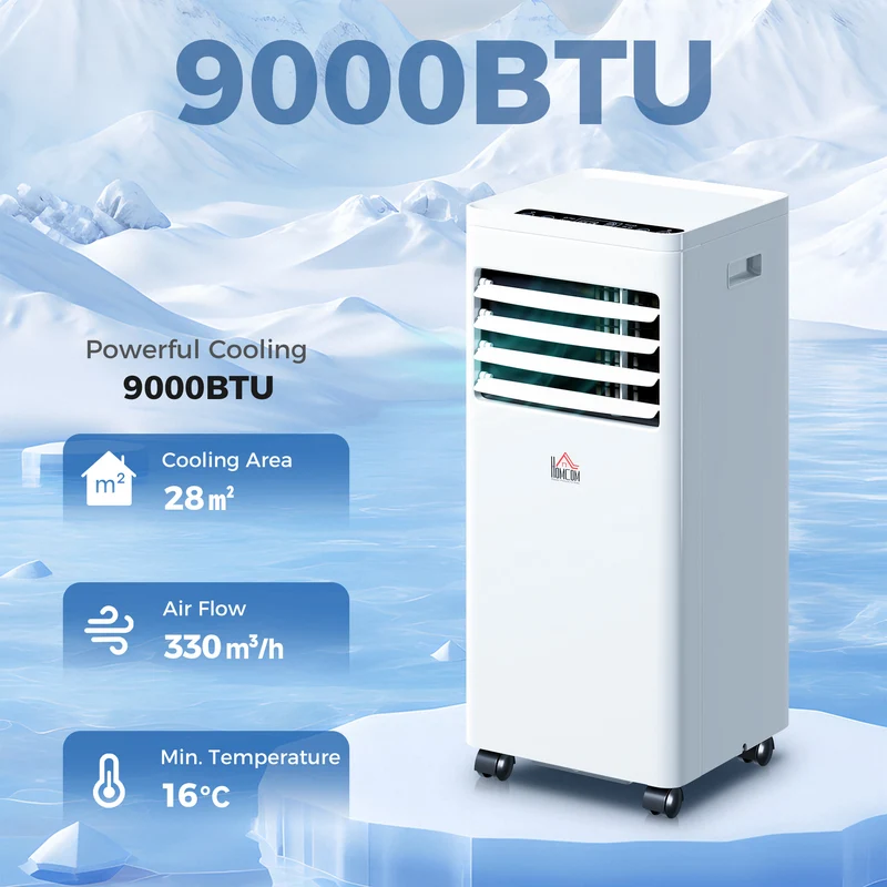 Portable Air Conditioner 9000 BTU, 4-in-1 Cooling, Dehumidifier, Fan, Sleep Mode, Air Conditioning Unit with Digital Display & Remote Control, 24H Timer, Window Venting Kit, for Room up to 28㎡