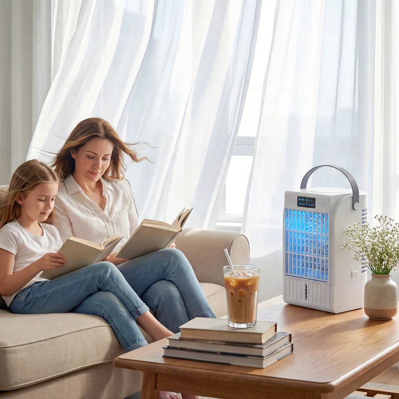 6.7" Desk Fan with RGB Light, Misting Humidifier, 4-Speed Fan, 0.4 gal White