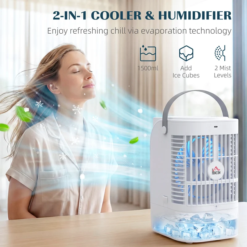 6.7" Desk Fan with RGB Light, Misting Humidifier, 4-Speed Fan, 0.4 gal White