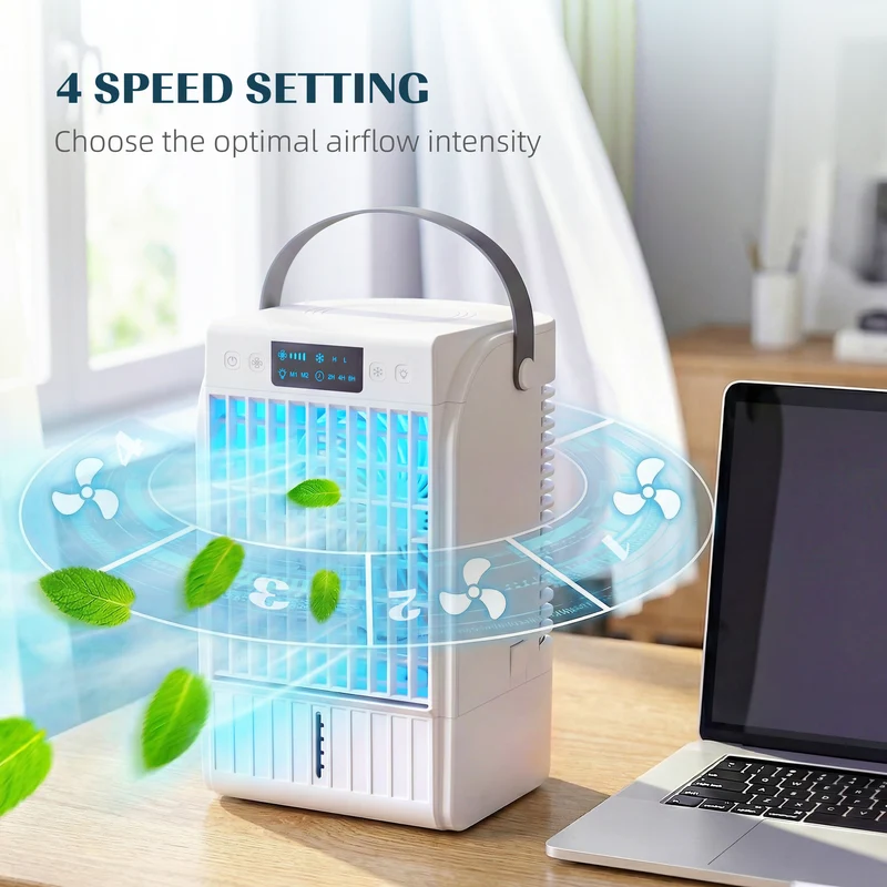 6.7" Desk Fan with RGB Light, Misting Humidifier, 4-Speed Fan, 0.4 gal White