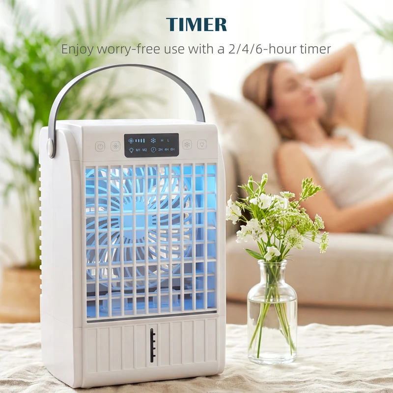 6.7" Desk Fan with RGB Light, Misting Humidifier, 4-Speed Fan, 0.4 gal White