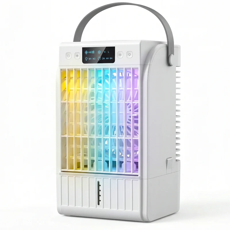 6.7" Desk Fan with RGB Light, Misting Humidifier, 4-Speed Fan, 0.4 gal White