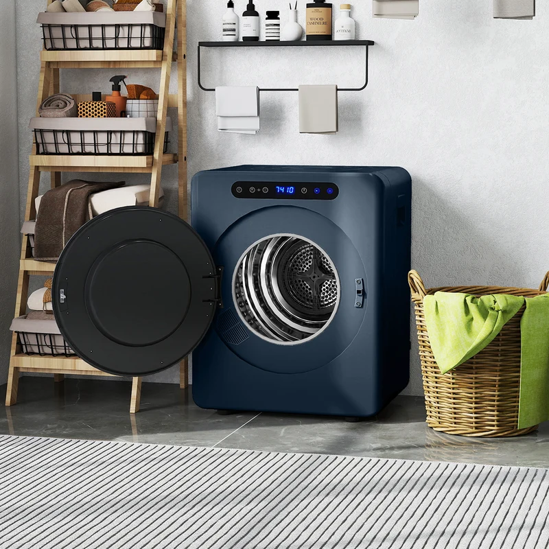 5kg Vented Tumble Dryer, 1000W Compact Freestanding Front Tumble Dryer with Stainless Steel Tub, Timer, 6 Heat Settings, Small Portable Clothes Drying Machine, Blue