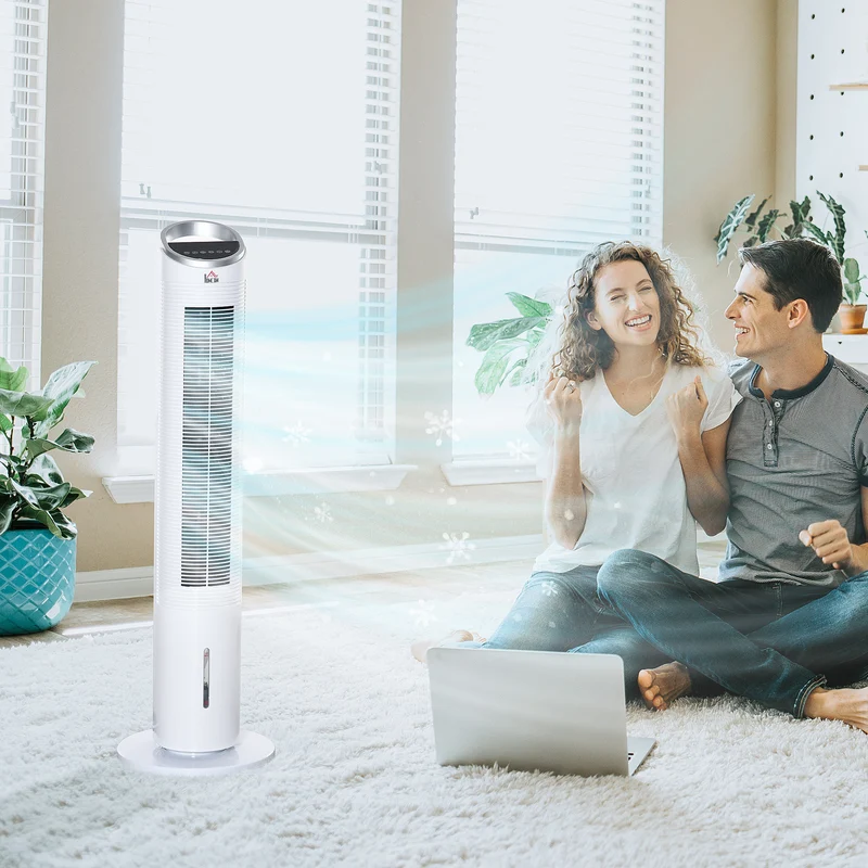 40" Portable Oscillating Air Cooler Fan 3 In 1 Standing Ice Floor Fan with Humidifier Remote White