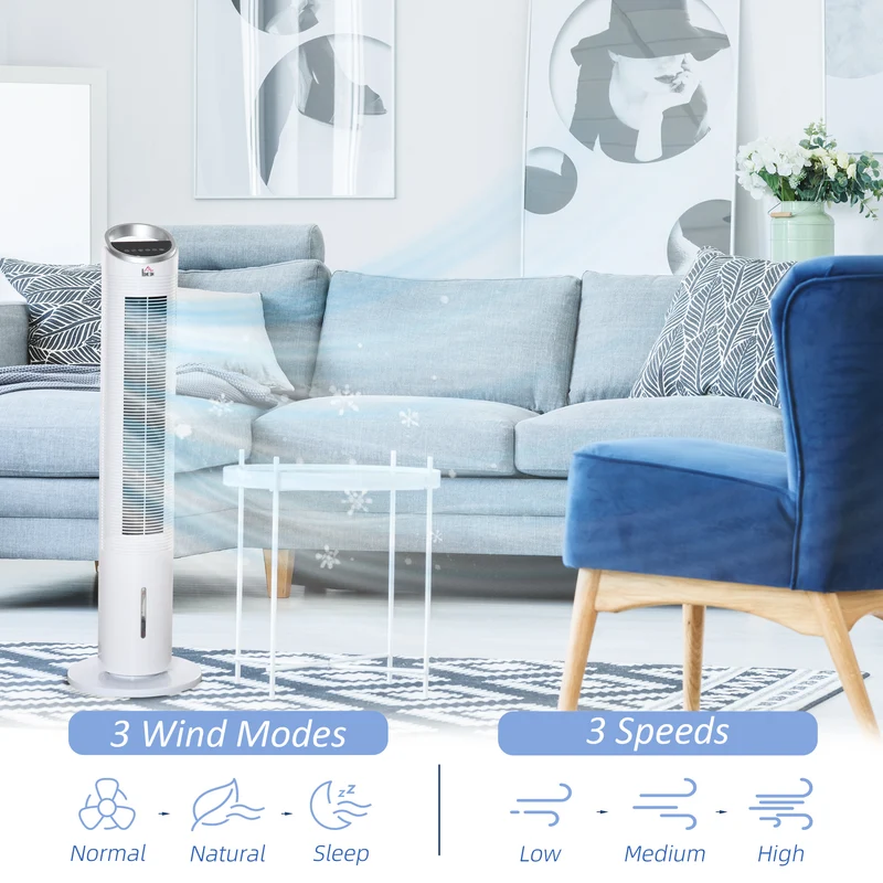 40" Portable Oscillating Air Cooler Fan 3 In 1 Standing Ice Floor Fan with Humidifier Remote White