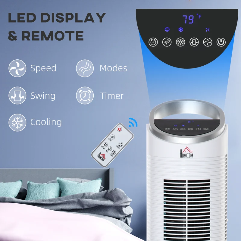 40" Portable Oscillating Air Cooler Fan 3 In 1 Standing Ice Floor Fan with Humidifier Remote White