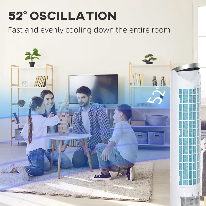40" Portable Oscillating Air Cooler Fan 3 In 1 Standing Ice Floor Fan with Humidifier Remote White