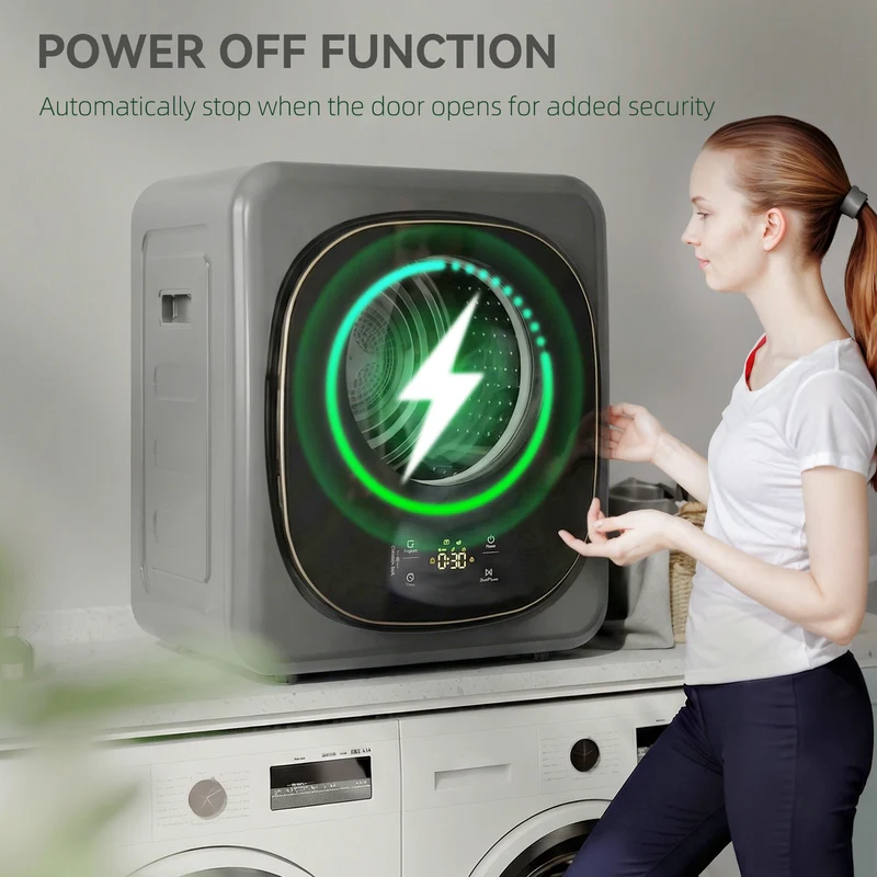 4kg Vented Tumble Dryer, 800W Compact Freestanding Front Tumble Dryer with 5 Drying Mode, Smart Sensor, Timer and Stainless Steel Tub, Wall-Mounted Portable Small Clothes Drying Machine, Grey
