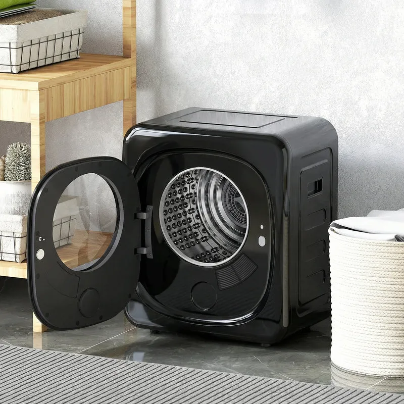 4kg Vented Tumble Dryer, 800W Compact Freestanding Front Tumble Dryer with 5 Drying Mode, Smart Sensor, Timer and Stainless Steel Tub, Wall-Mounted Portable Small Clothes Drying Machine, Black