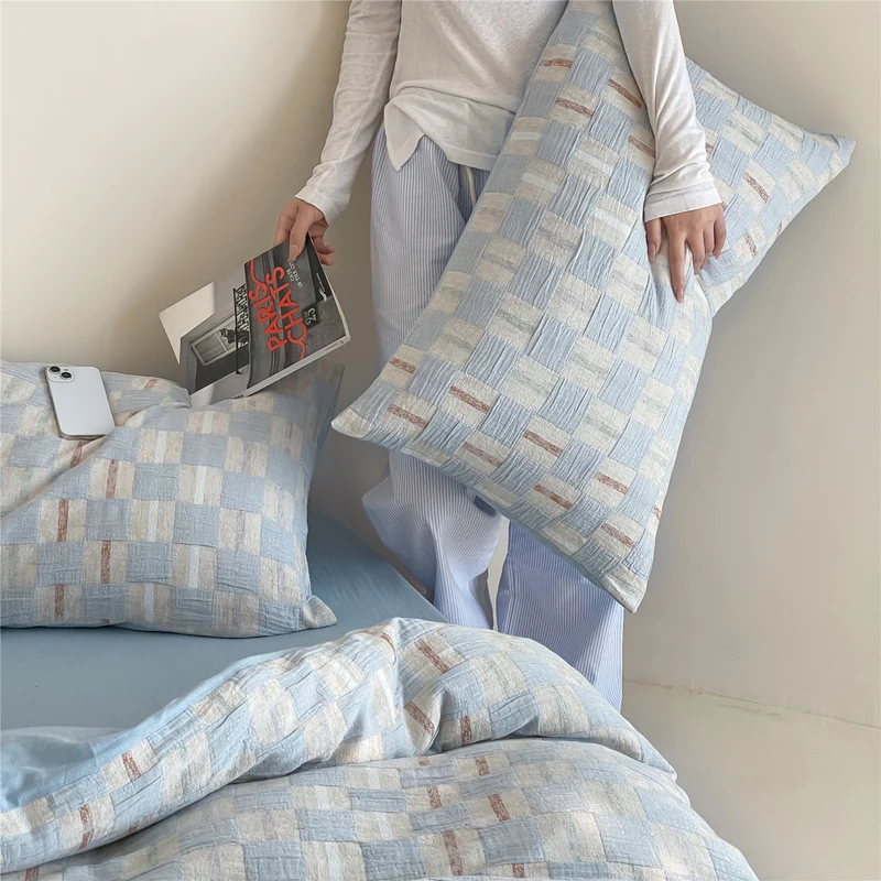 Bettbezug-Set aus Baumwoll-Perkal mit gewebtem Schachbrett-Effekt und Wende-Design