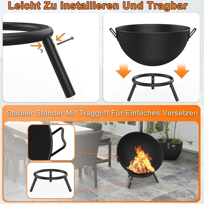 Feuerstelle 58cm Feuerschale Lagerfeuer Grill Feuer Gartengrill