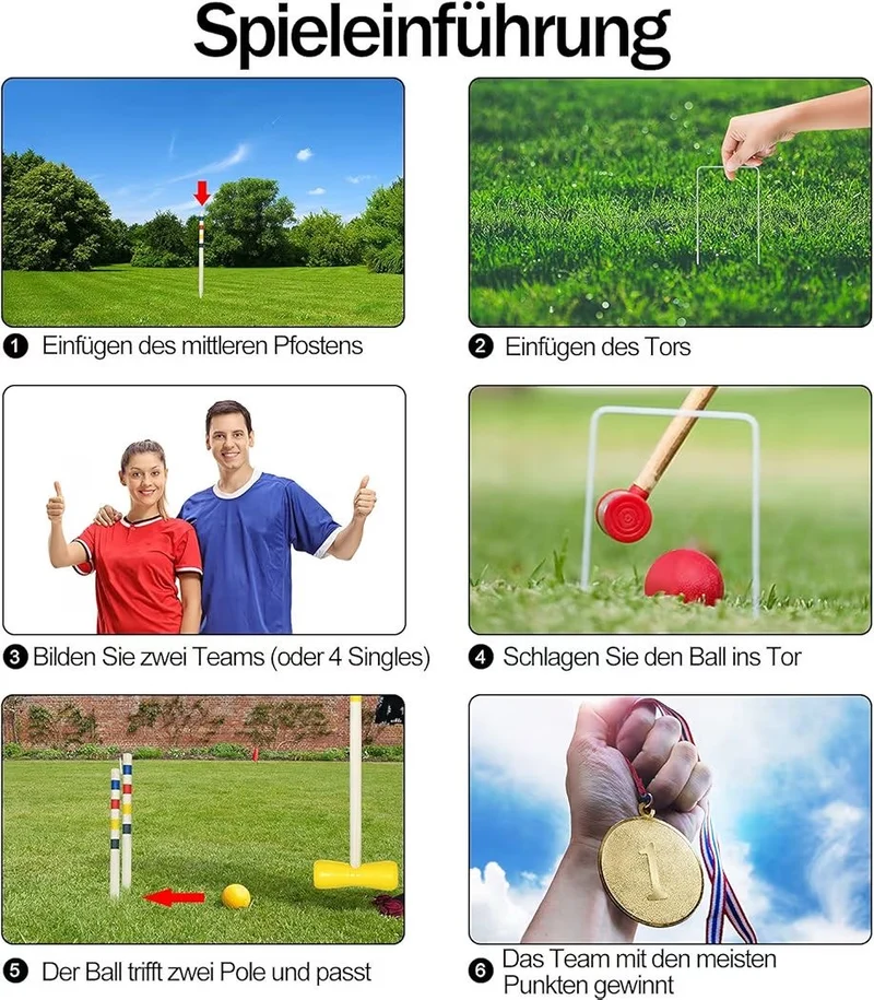 Krocket Spiel Set für 4 Personen Outdoor Gartenspiel Garten