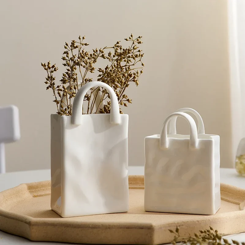 Skanto | Nordische Dekovase Handtaschen-Keramikvase Dekoration Zuhause Blumen für Deko Tischdekoration Accessoires Raumdekor Vase Geschenk
