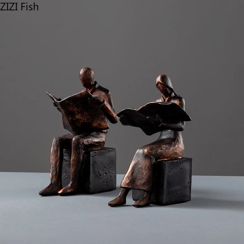 Skanto | Leser-Skulptur Buchständer Abstrakte Charakter Harzstatue Schreibtischdekoration Figur Nordische Wohndekoration