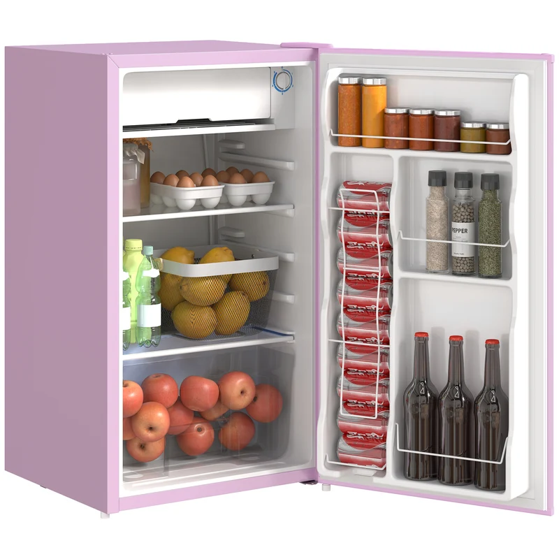 3.2 Cu.Ft Mini Fridge with Freezer, Adjustable Thermostat, Shelf & Reversible Door, Pink