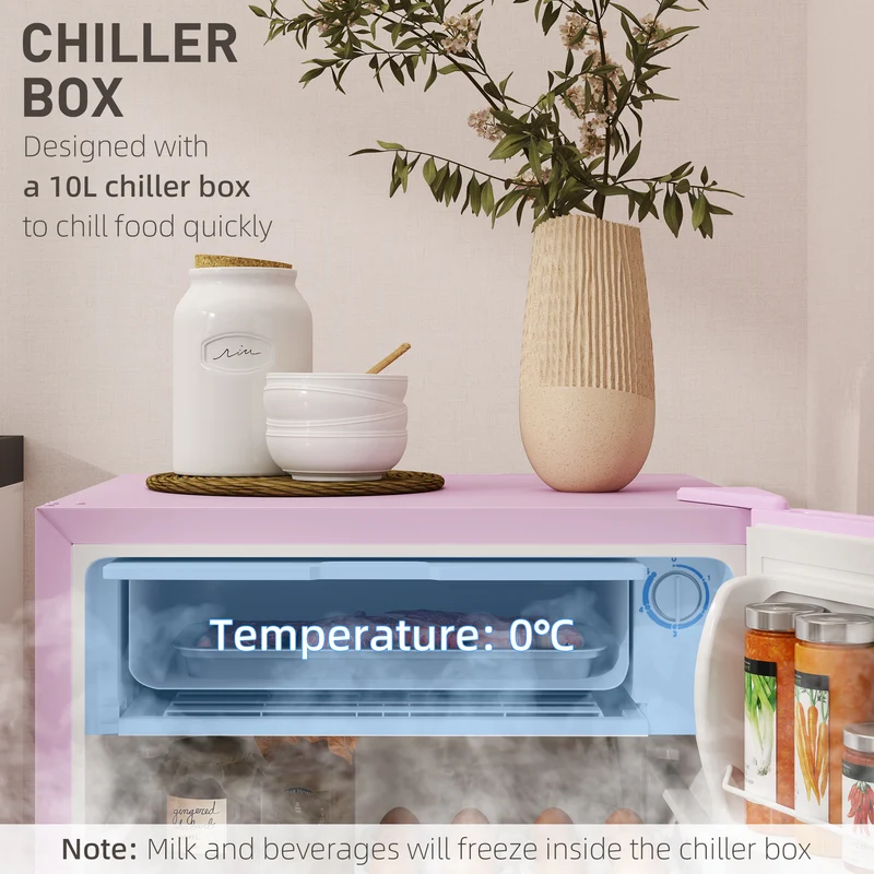 3.2 Cu.Ft Mini Fridge with Freezer, Adjustable Thermostat, Shelf & Reversible Door, Pink