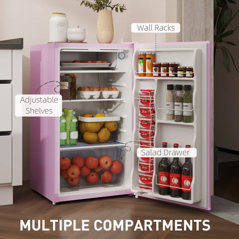 3.2 Cu.Ft Mini Fridge with Freezer, Adjustable Thermostat, Shelf & Reversible Door, Pink