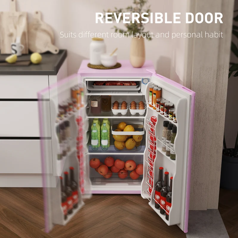 3.2 Cu.Ft Mini Fridge with Freezer, Adjustable Thermostat, Shelf & Reversible Door, Pink