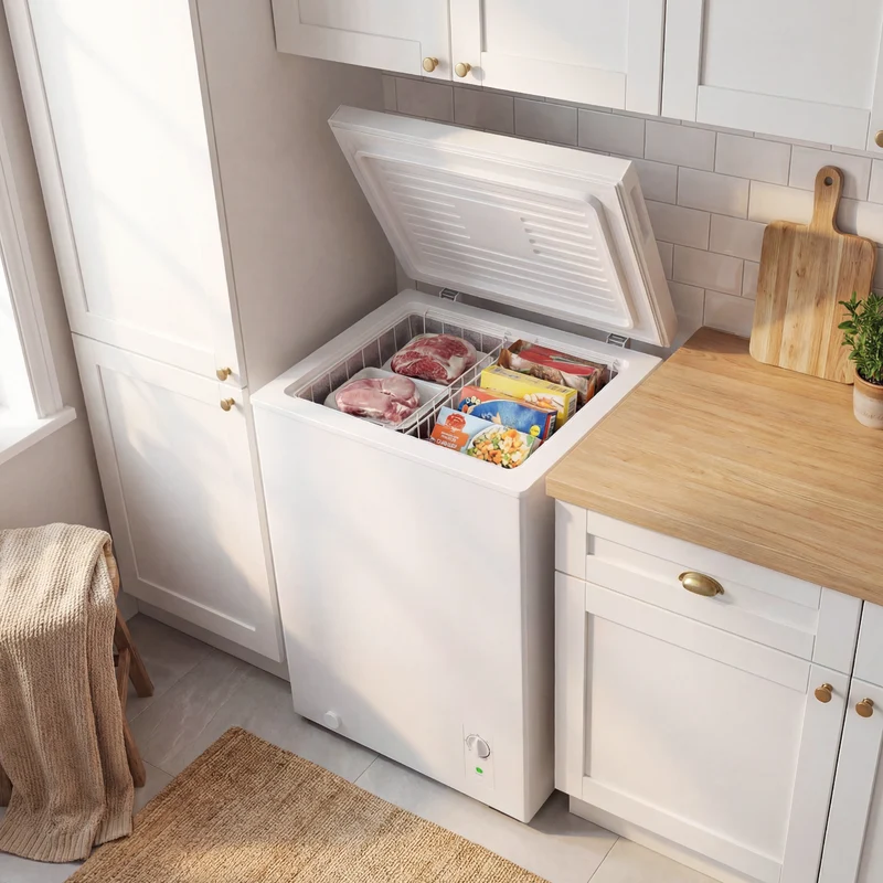 3.5 Cu.Ft Quiet Compact Chest Freezer with 5-Level Temp Control, White