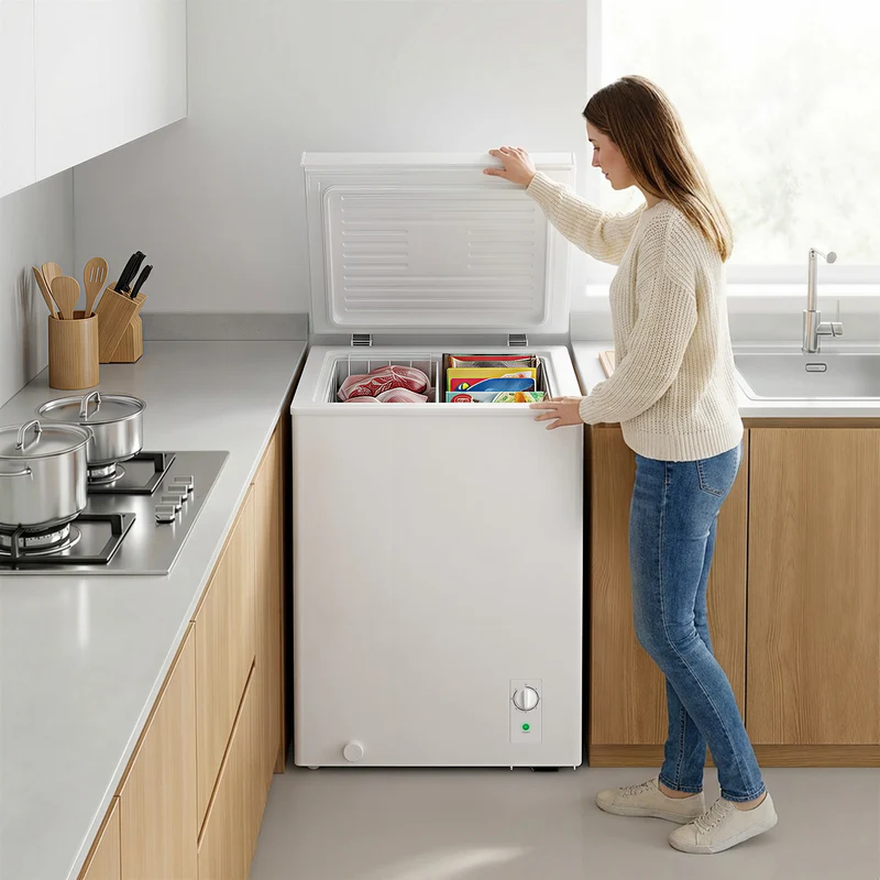 3.5 Cu.Ft Quiet Compact Chest Freezer with 5-Level Temp Control, White