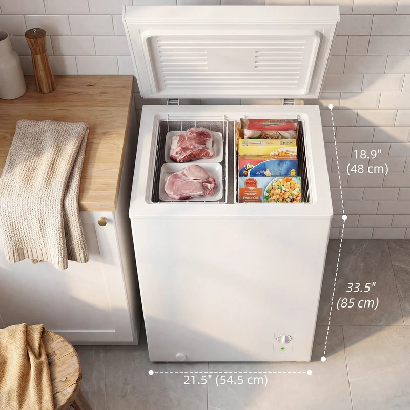 3.5 Cu.Ft Quiet Compact Chest Freezer with 5-Level Temp Control, White