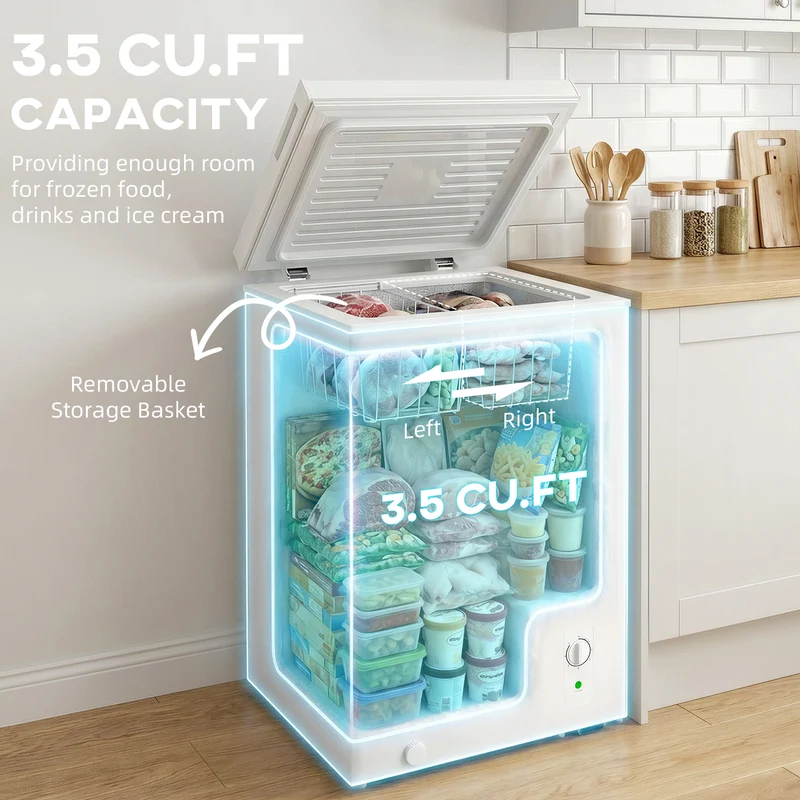 3.5 Cu.Ft Quiet Compact Chest Freezer with 5-Level Temp Control, White