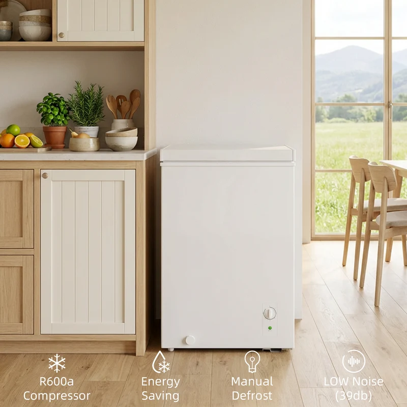 3.5 Cu.Ft Quiet Compact Chest Freezer with 5-Level Temp Control, White
