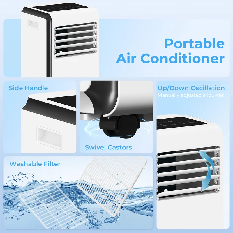 9000 BTU 4-in-1 Portable AC, Energy Efficient & Quiet Cooling for Room up to 28 m2