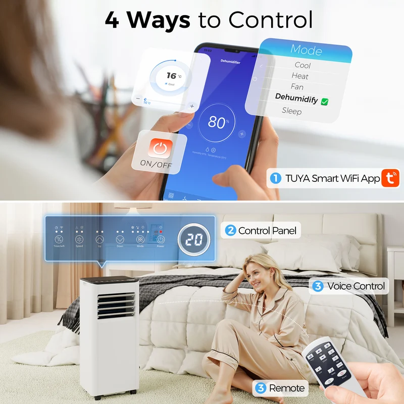 SmartCool 4-in-1 Portable AC with WiFi, 5000 BTU & Energy Saving for Room up to 18 m2