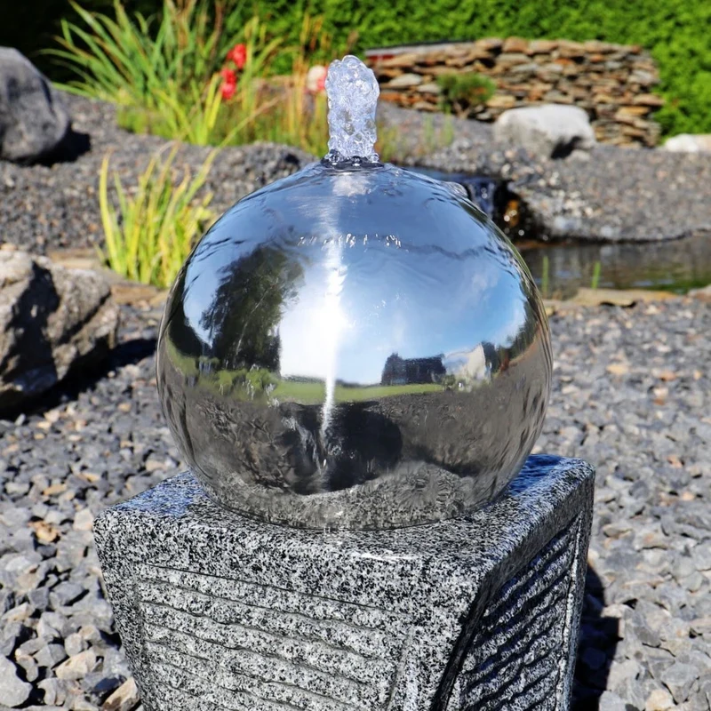 Granit Stein Springbrunnen Edelstahlkugel LED Brunnen
