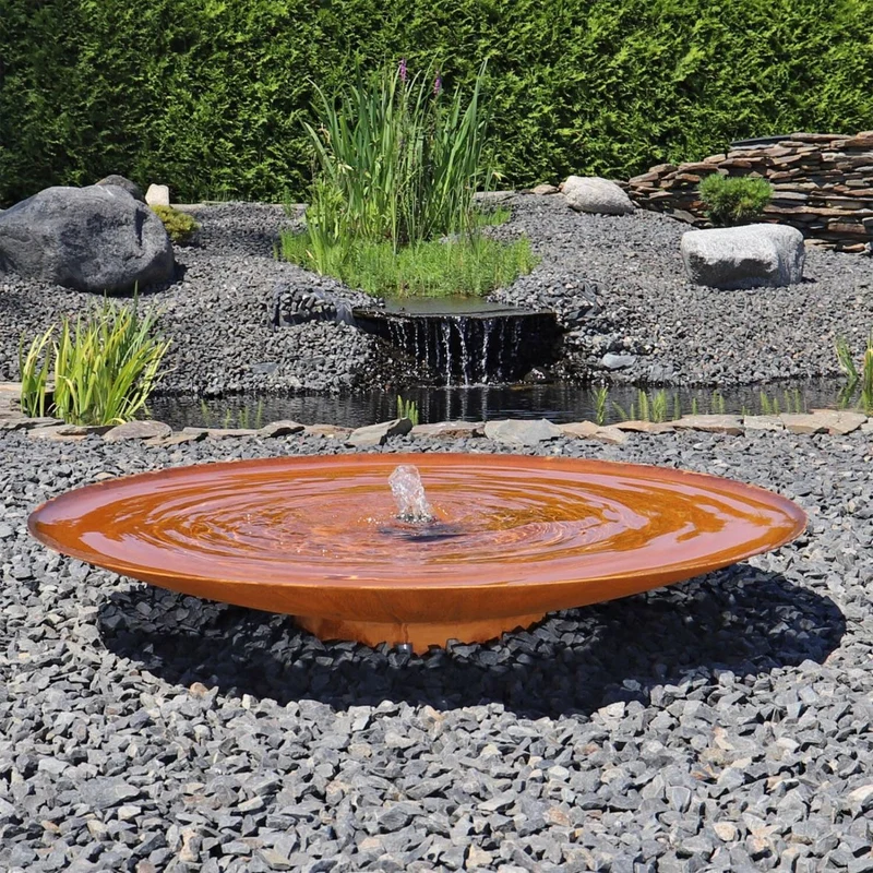 Design Springbrunnen Edelrost Wasserschale Ø 120cm LED Brunnen