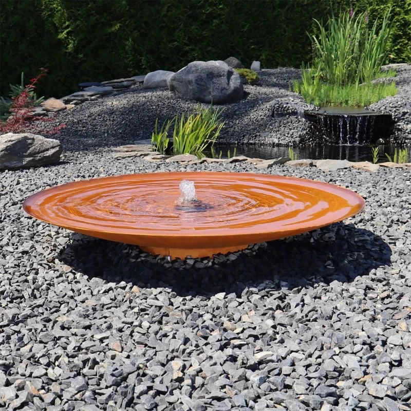 Design Springbrunnen Edelrost Wasserschale Ø 120cm LED Brunnen