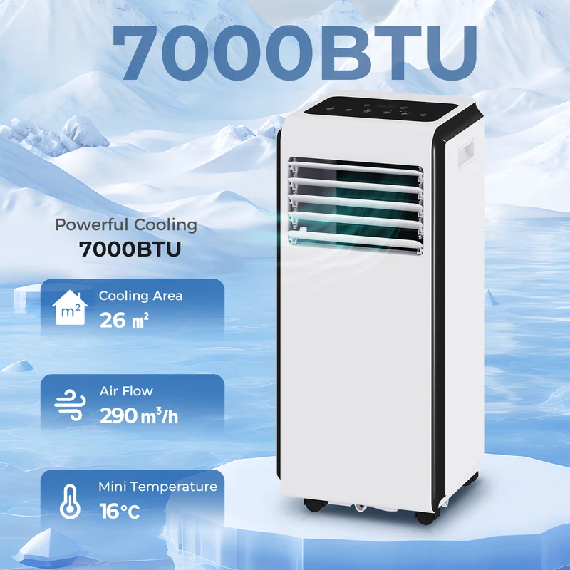 7000 BTU Portable Air Conditioner, 4-in-1 Portable AC with Timer & Remote Control