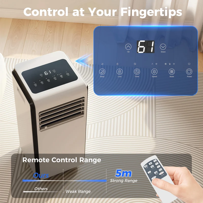 7000 BTU Portable Air Conditioner, 4-in-1 Portable AC with Timer & Remote Control