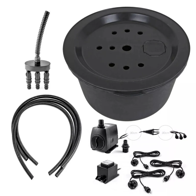 Edelstahl Springbrunnen eckig LED 3 Säulenbrunnen Gartenbrunnen