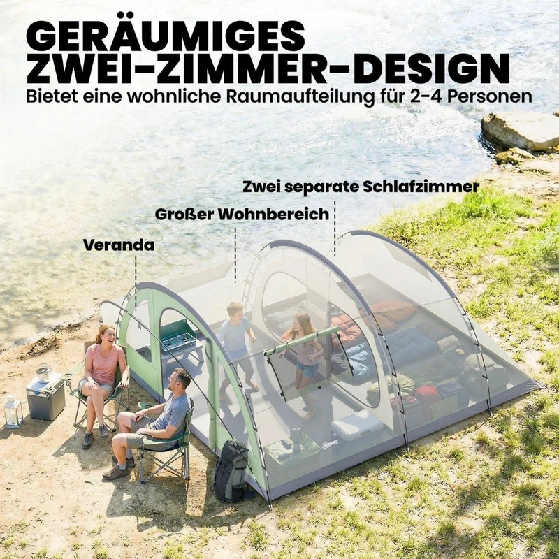 Tunnelzelt 4 Personen Familienzelt mit 2 Schlafkabine Vorzelt Zelt