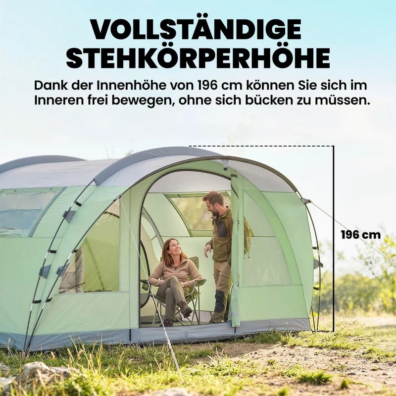 Tunnelzelt 4 Personen Familienzelt mit 2 Schlafkabine Vorzelt Zelt