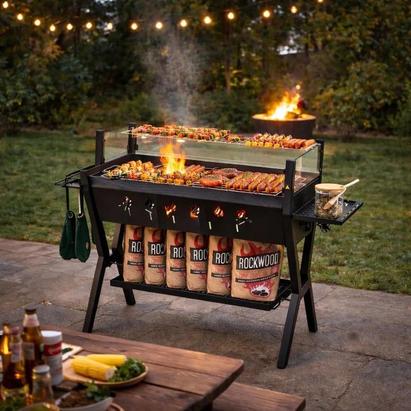 Holzkohlegrill Würzregalen Grillwagen Campinggrill BBQ Edelstahl Grill