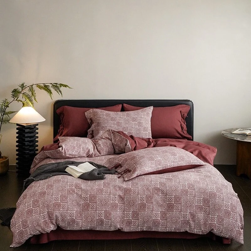 Bettwäsche-Set aus atmungsaktivem Baumwollsatin mit feinem Mosaik‑Kachelprint und Wendefunktion