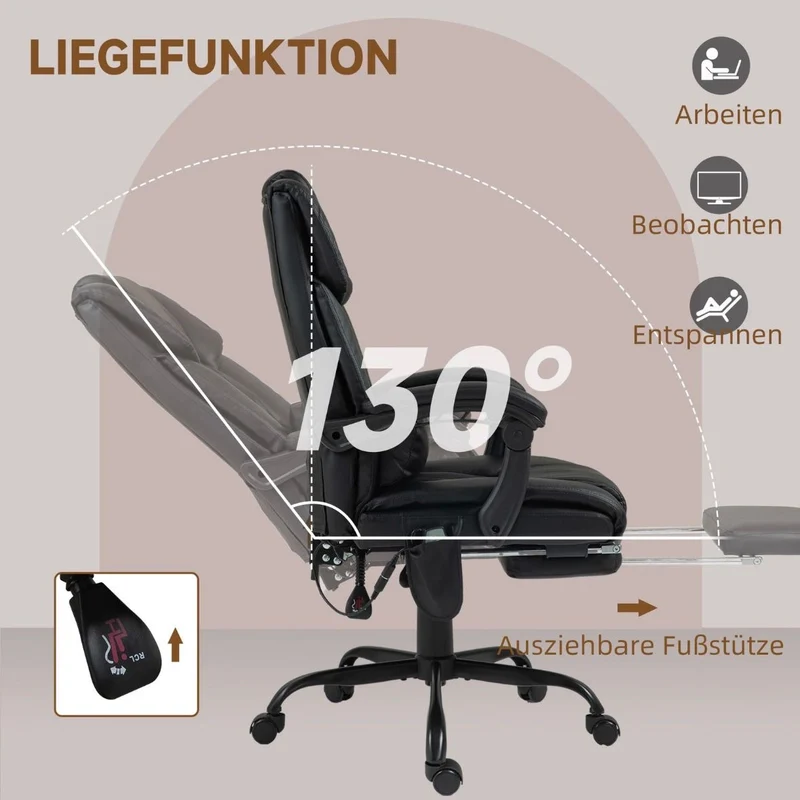 Vinsetto Bürostuhl Ergonomisch Massagefunktion Fußstütze Sessel