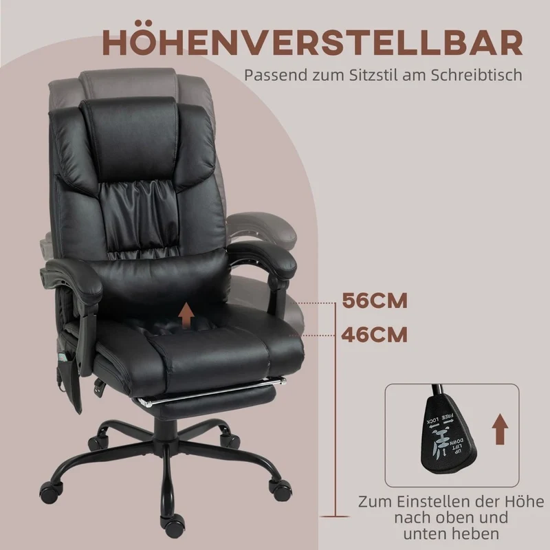 Vinsetto Bürostuhl Ergonomisch Massagefunktion Fußstütze Sessel