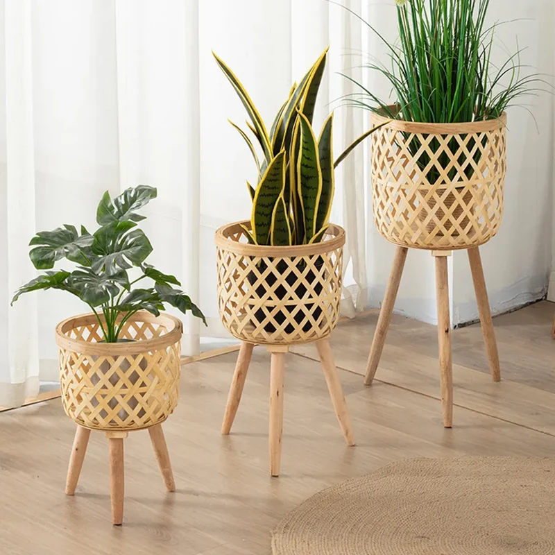 Skanto | Handgemachter Bambus-Blumentopf mit Ständer, Pflanzen- und Blumenpräsentationsregal, DIY-Aufbewahrung, Pflanzenaufsätze für Kinder, Heimdekoration
