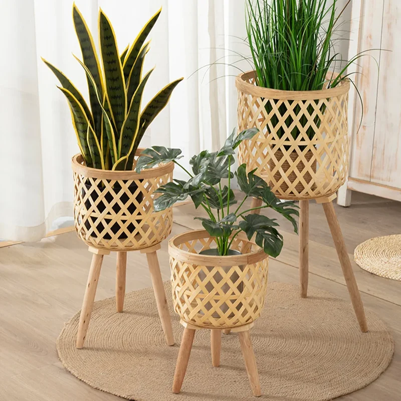 Skanto | Handgemachter Bambus-Blumentopf mit Ständer, Pflanzen- und Blumenpräsentationsregal, DIY-Aufbewahrung, Pflanzenaufsätze für Kinder, Heimdekoration