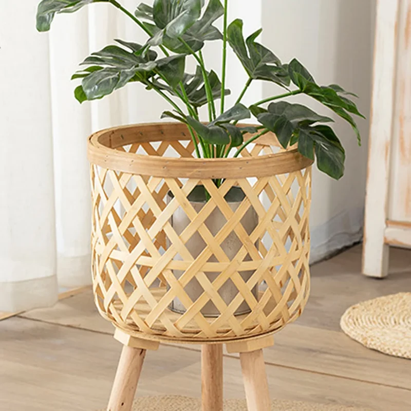 Skanto | Handgemachter Bambus-Blumentopf mit Ständer, Pflanzen- und Blumenpräsentationsregal, DIY-Aufbewahrung, Pflanzenaufsätze für Kinder, Heimdekoration